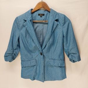 Monteau blue polka dotted jacket 3/4 Ruched Sleeve size S